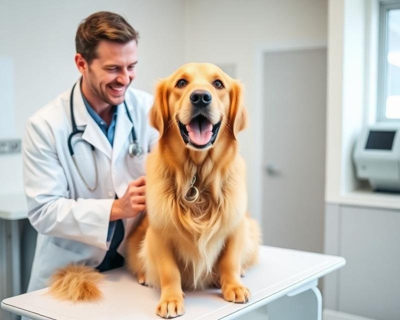 Vet examining dog